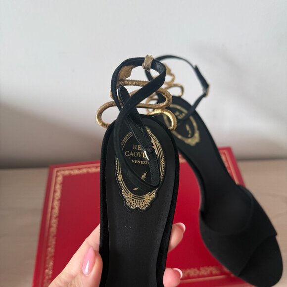 NWT René Caovilla Morgana Sandals Black Suede Leather Snake Rhinestones Sz 41 - Picture 7 of 12